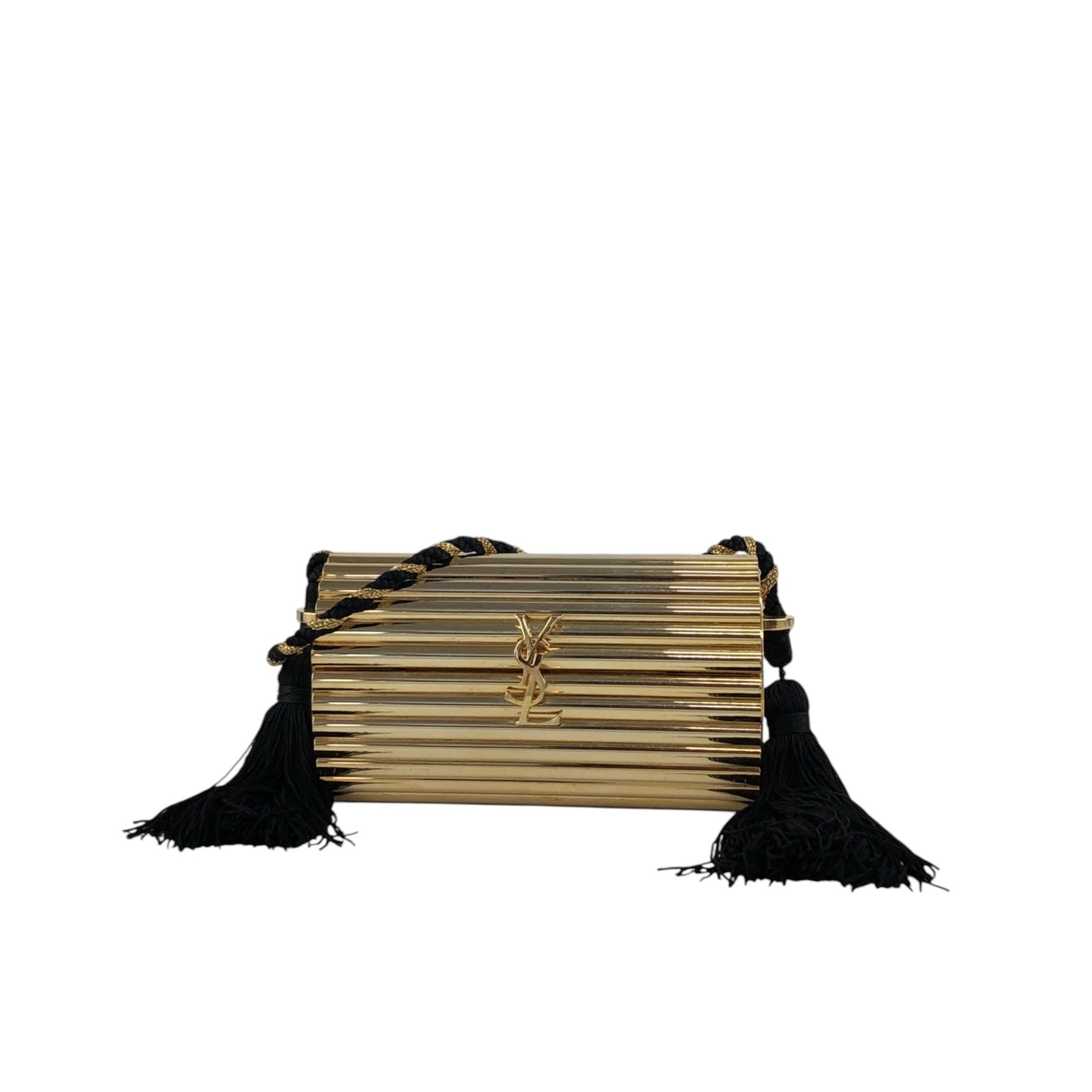 Yves Saint Laurent YSL Logo Metal Clasp Shoulder bag Gold Vintage