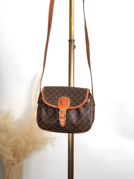 CELINE Macadam Blason Front Buckle Shoulder bag Brown Vintage msur28