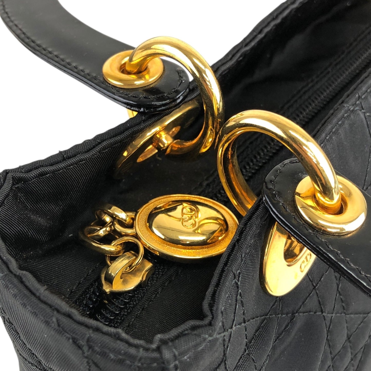 Christian Dior Lady Dior Cannage Logo Charm Two-way Handbag Shoulder bag Black Vintage wn3rsu