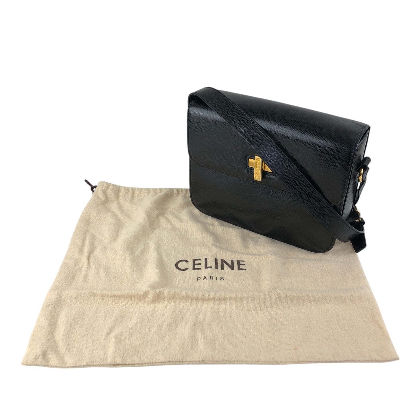 CELINE Turn Lock Shoulder bag Black Vintage jth6xy