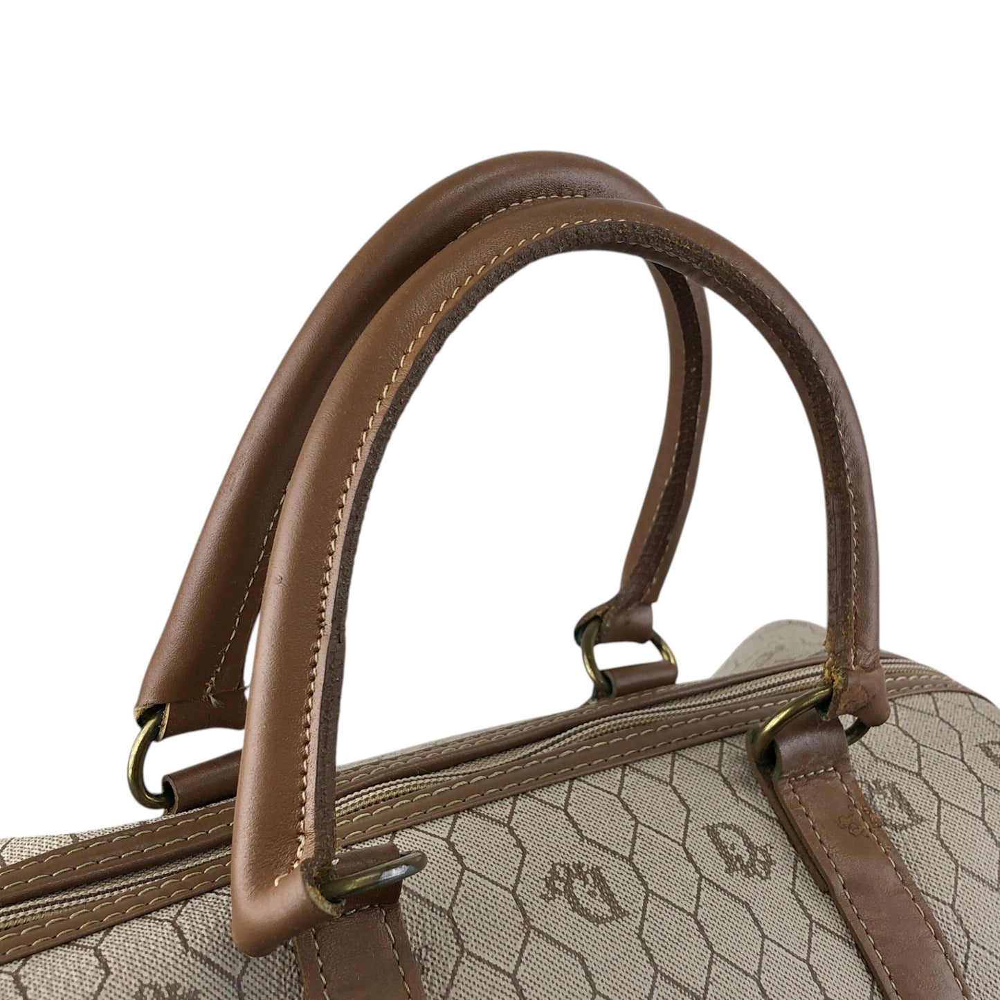 Christian Dior Honeycomb Pattern Handbag Boston bag Beige Vintage y2sxs7