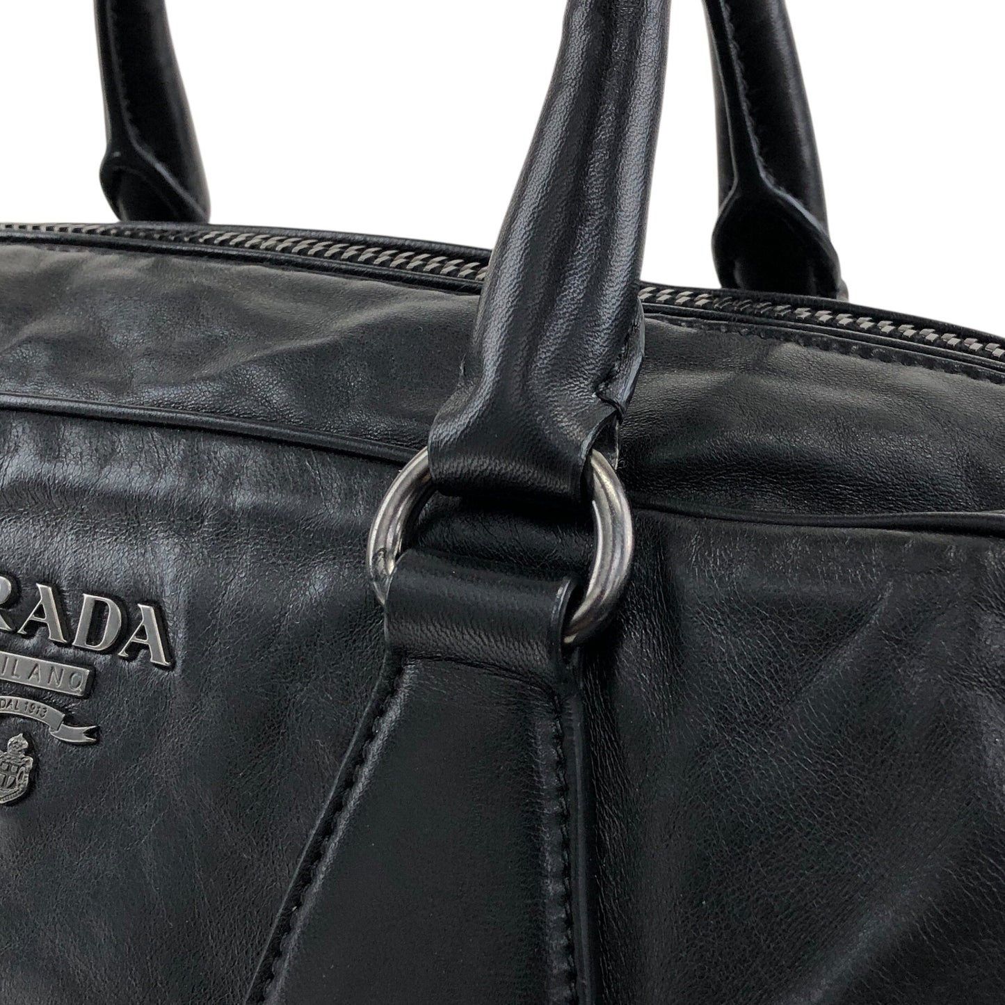 PRADA Logo Handbag Boston bag Black Vintage 2ces57
