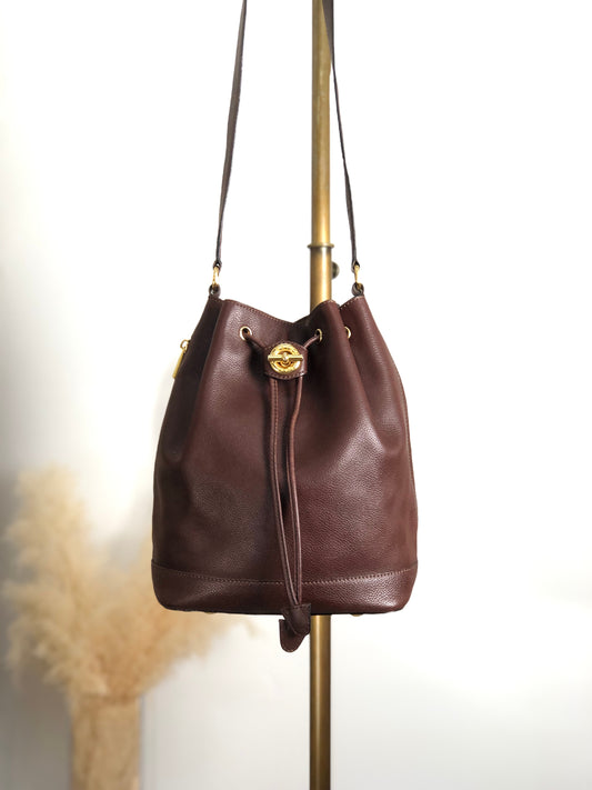 CELINE Toggle Clasp Drawstring Shoulder bag Brown Vintage 4cufh5