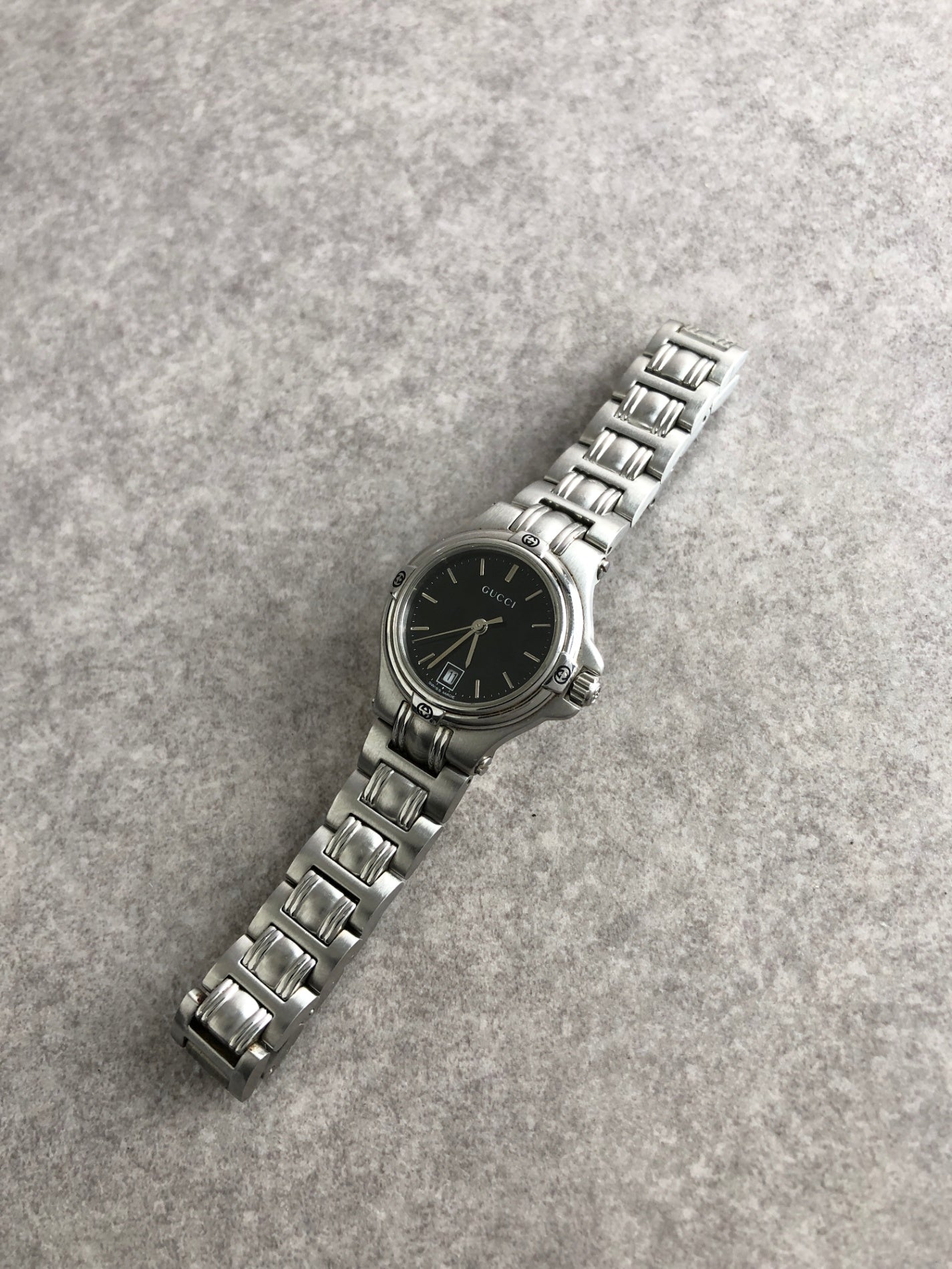 GUCCI Logo Quartz Watch Silver 9040L Vintage d4t5bp