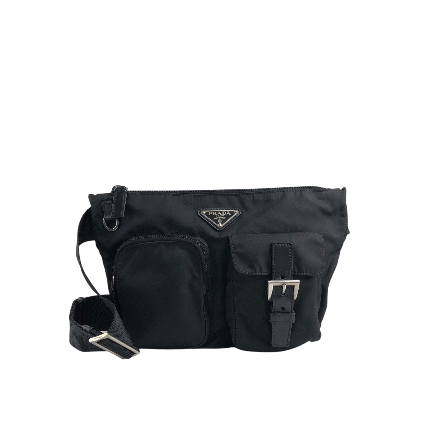 PRADA Triangle Logo Front Pocket Sling bag Black Vintage ts8rf4
