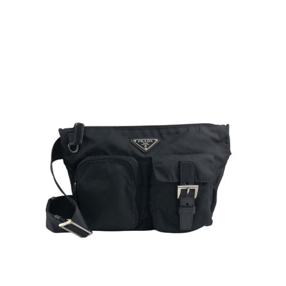 PRADA Triangle Logo Front Pocket Sling bag Black Vintage ts8rf4