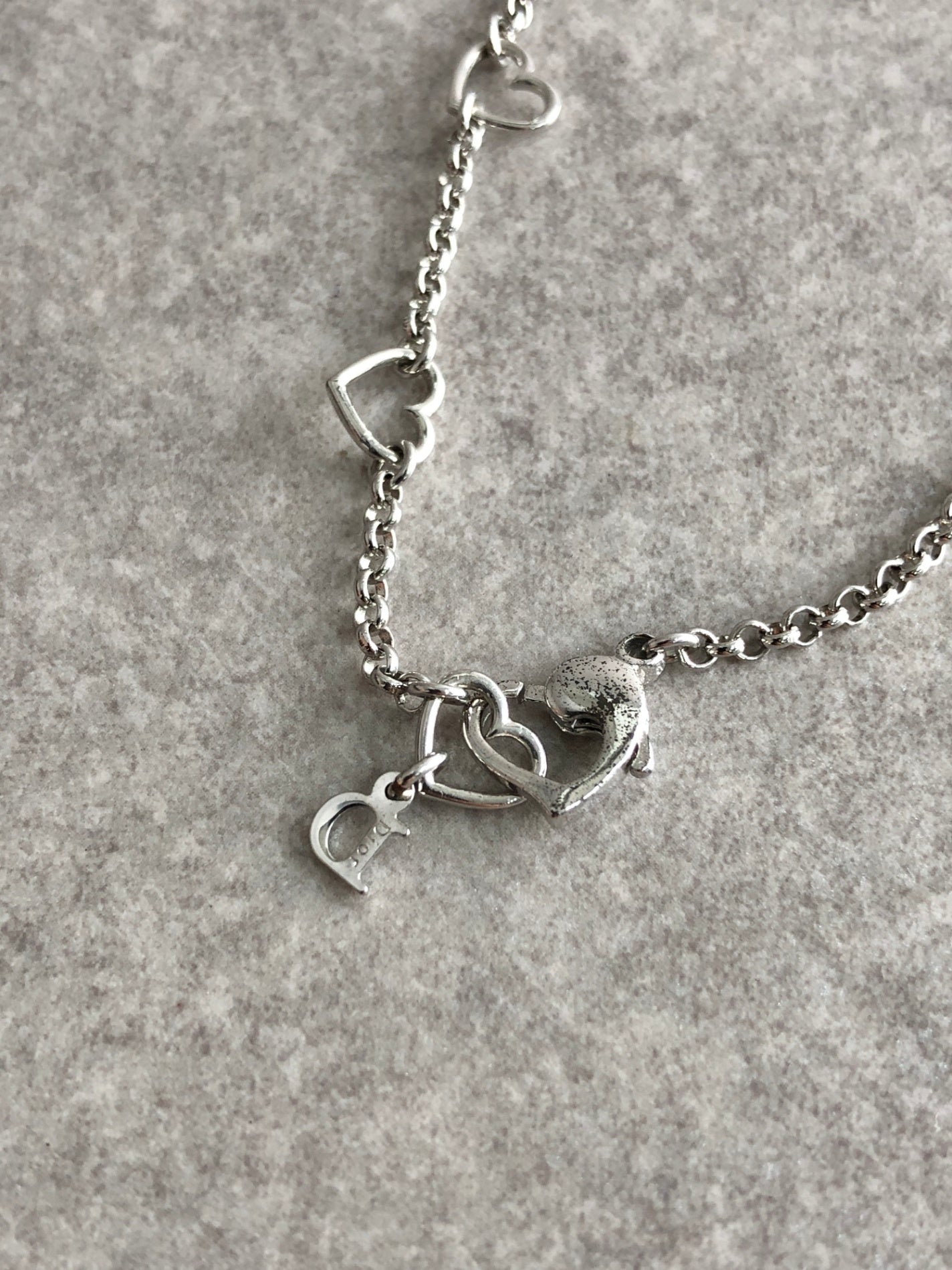 Christian Dior Heart Motif Necklace Silver Vintage i8mpxg