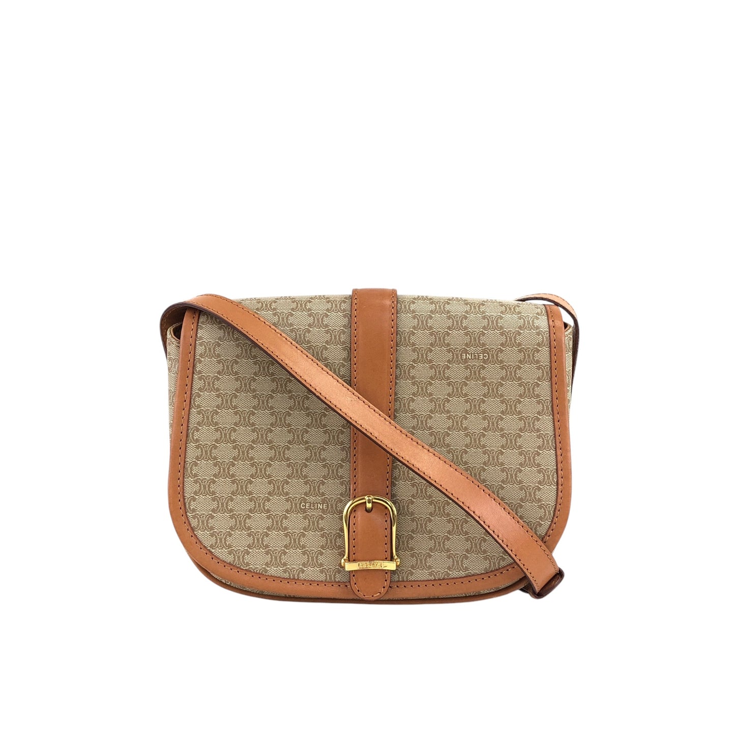 CELINE Macadam Front Buckle Shoulder bag Beige Vintage dw7z6k