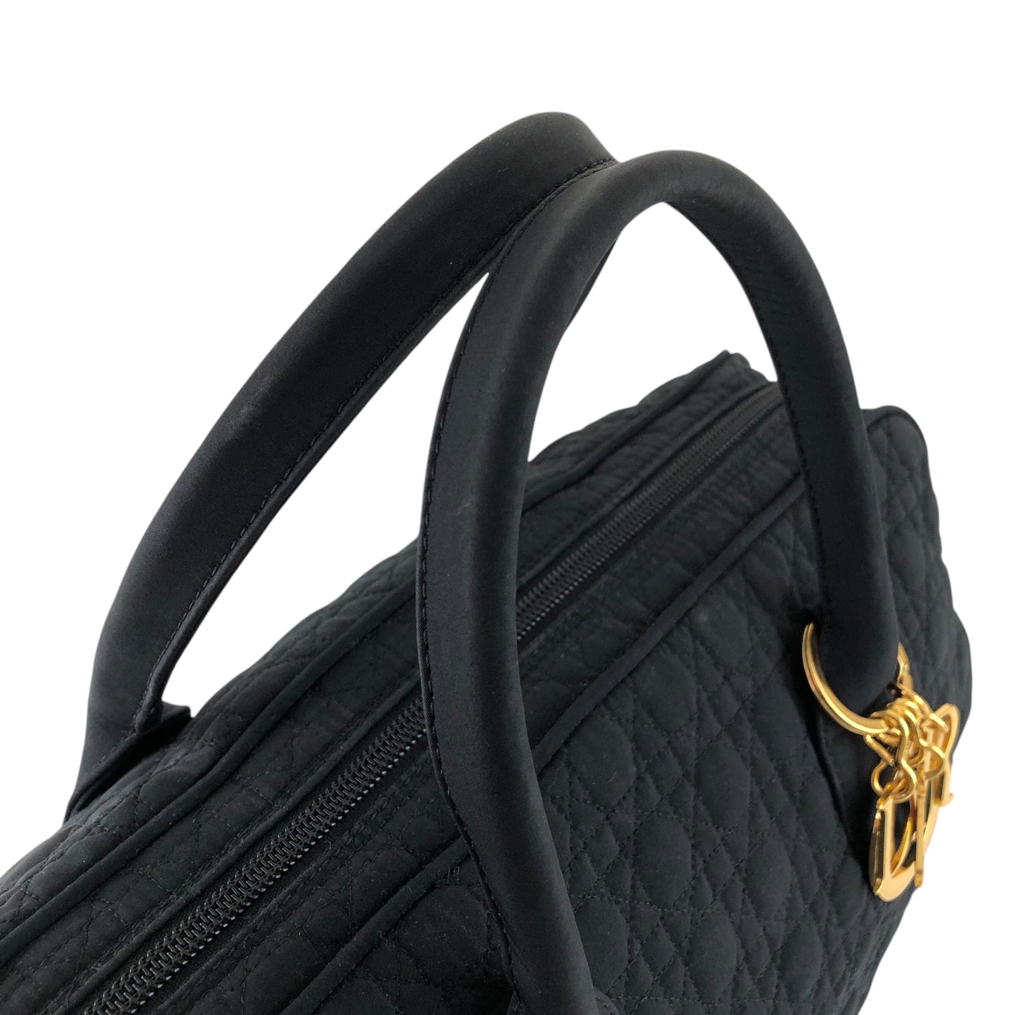 Christian Dior Cannage Logo Charm Handbag Boston bag Black Vintage t3p5um