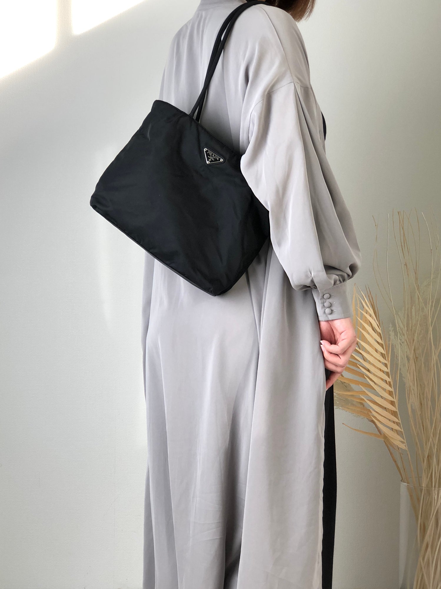 PRADA Triangle Logo Nylon Handbag Totebag Black Vintage