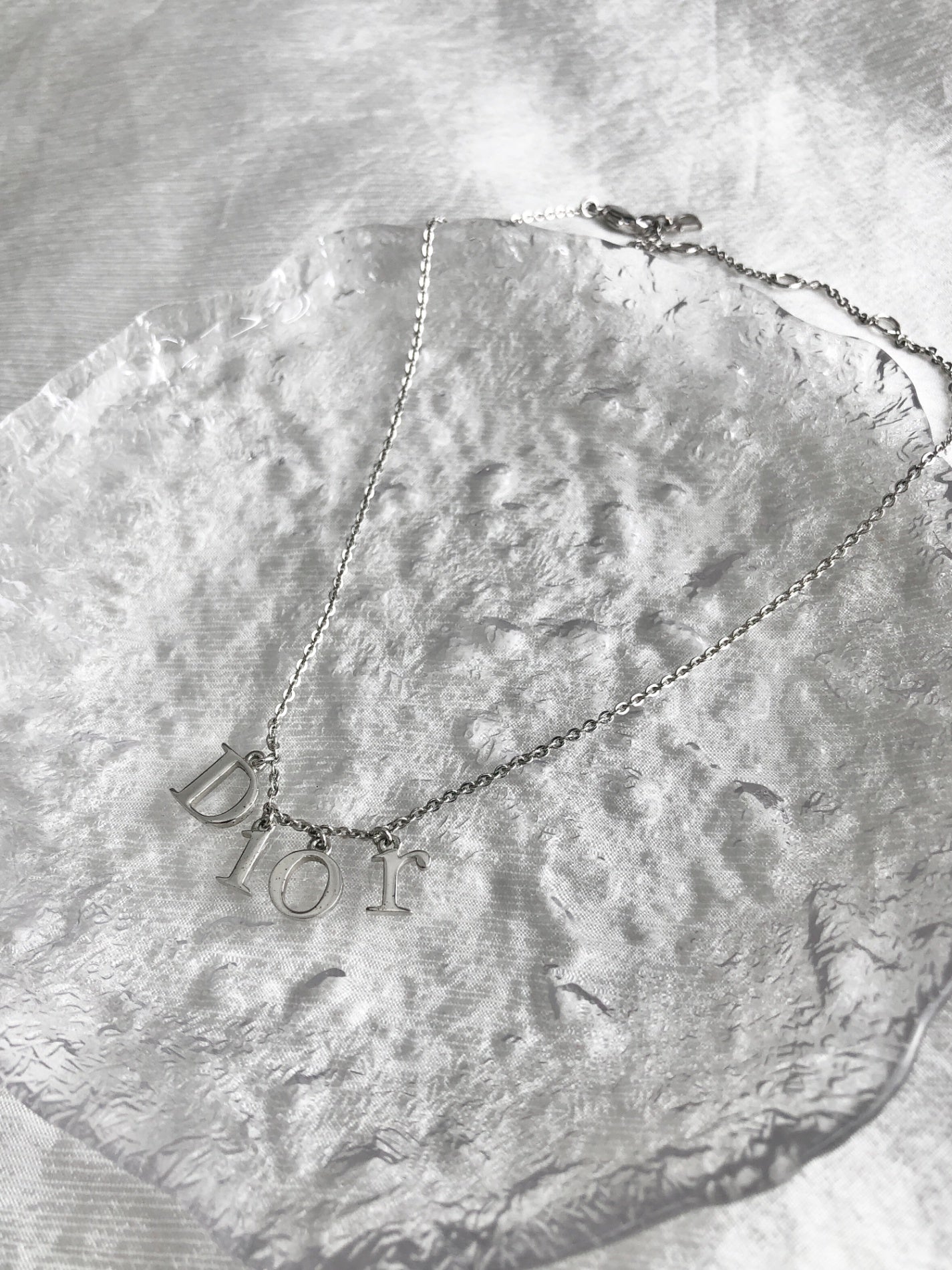 Christian Dior Logo Motif Necklace Silver Vintage 385zty