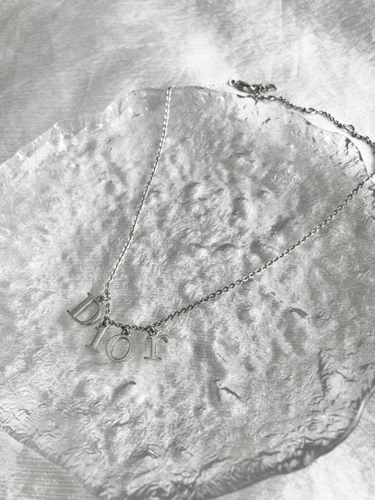 Christian Dior Logo Motif Necklace Silver Vintage 385zty