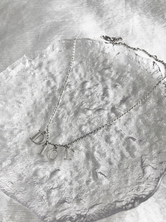 Christian Dior Logo Motif Necklace Silver Vintage 385zty