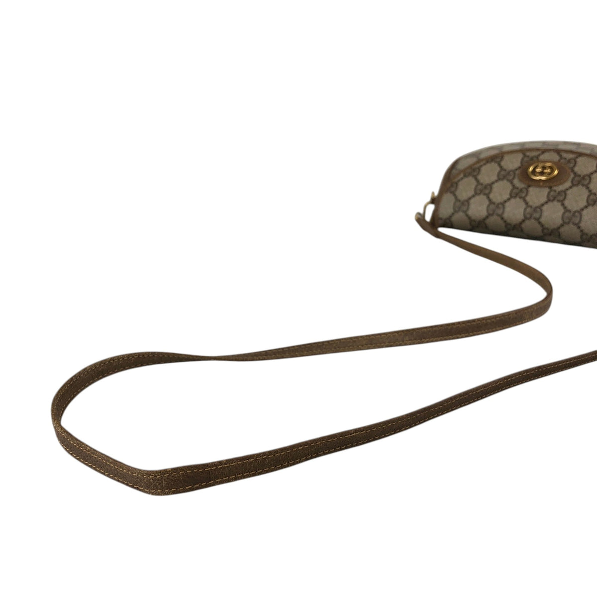 GUCCI Logo Round Shoulder bag Beige Vintage ku752d
