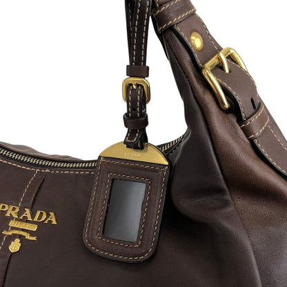 PRADA Logo Handbag Hobobag Brown Vintage c7p34v