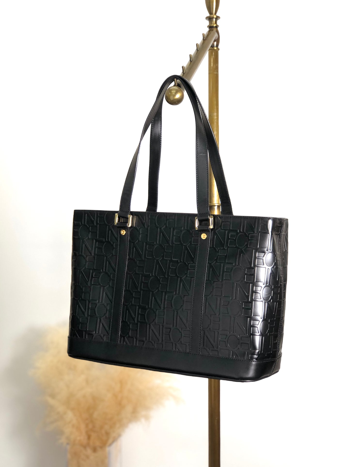 CELINE Logo Embossed Handbag Black Vintage za7ghz