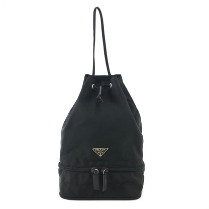 PRADA Triangle Logo Nylon Drawstring Handbag Black Vintage j8fkau