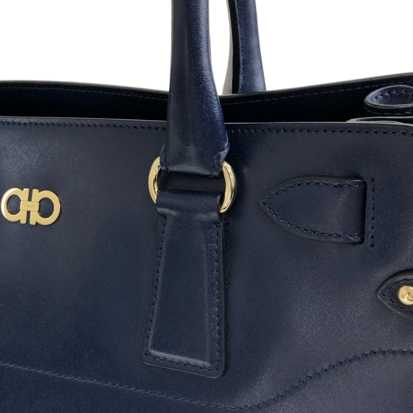 Salvatore Ferragamo Gancini Handbag Totebag Navy Vintage 6faja2