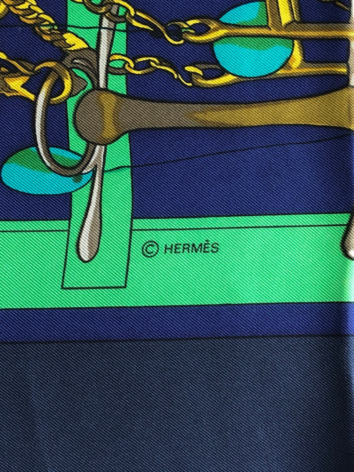 HERMES SILK Scarf Navy Mors & Filets Vintage uk668y