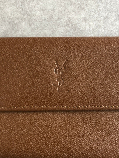 Yves Saint Laurent YSL Logo Trifold Wallet Brown Vintage bcneir
