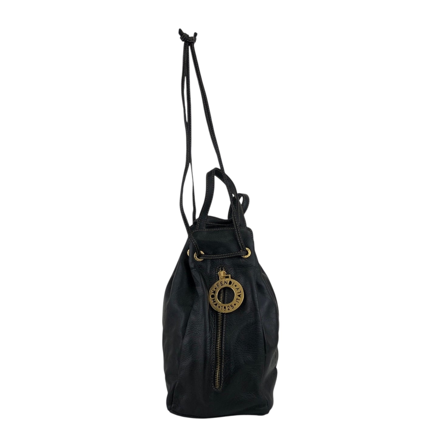 FENDI Logo Drawstring Shoulder bag Black Vintage 5bbkpm