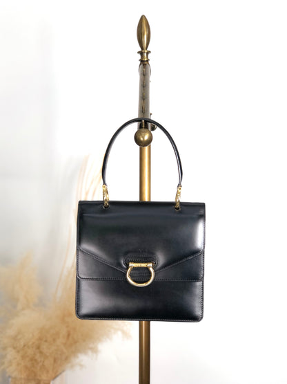 CELINE Double Flap Handbag Black Vintage teziwg
