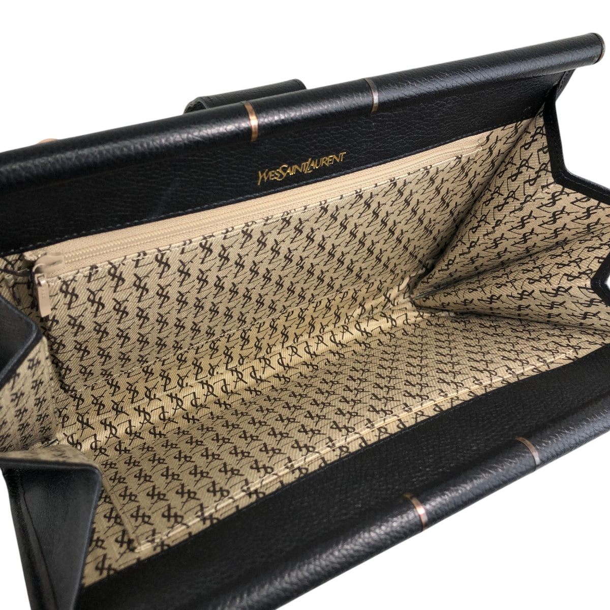 Yves Saint Laurent YSL Logo Bias Stitch Clutch bag Black Vintage hiam4r