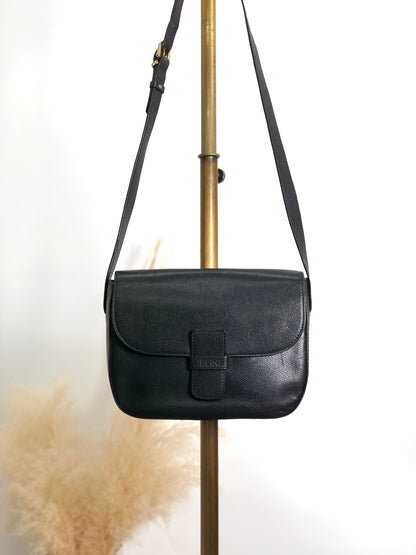 CELINE Logo Embossed Shoulder bag Black Vintage 4r7t24