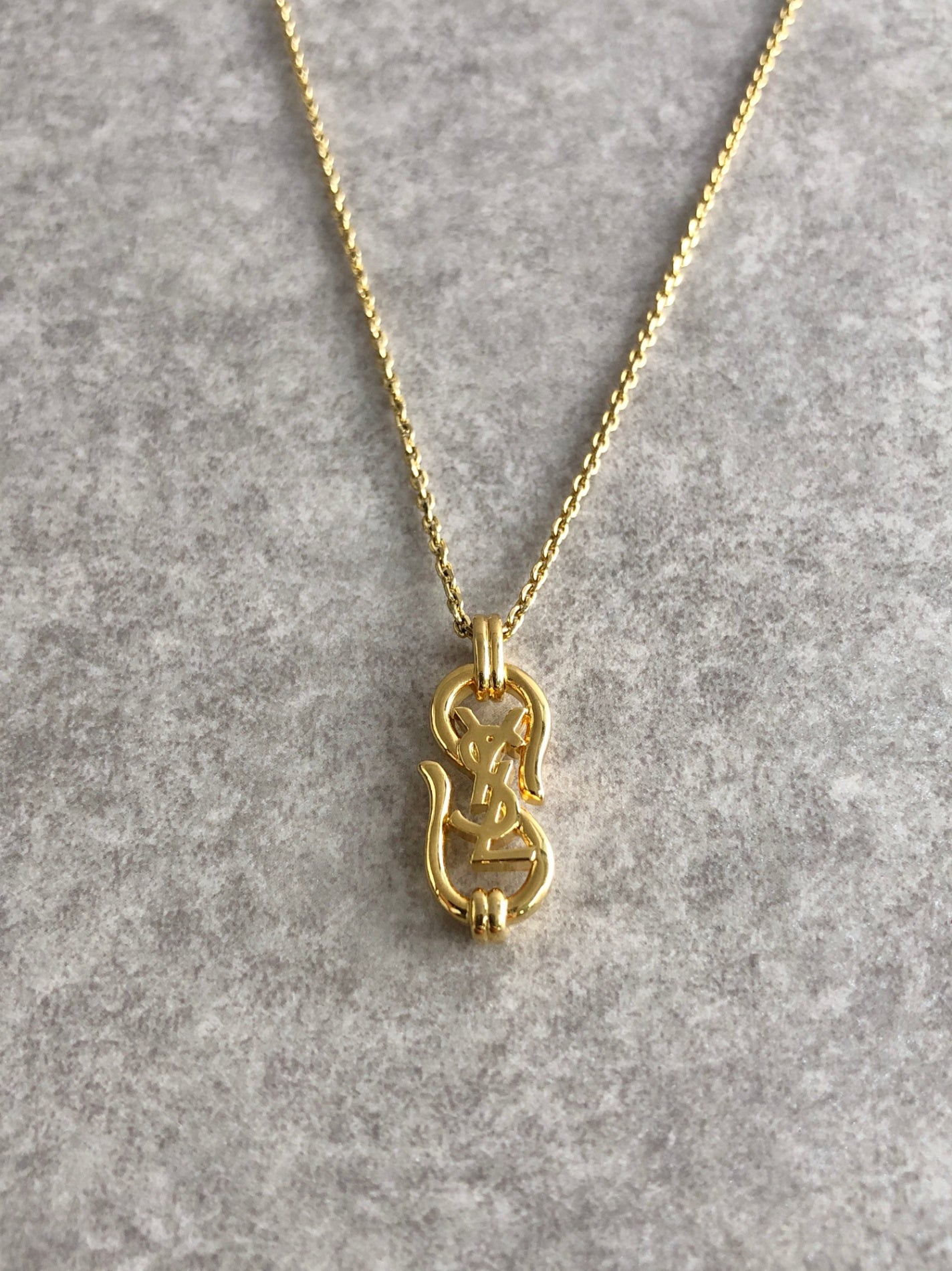 Yves Saint Laurent YSL Logo Necklace Gold Vintage jxgduk