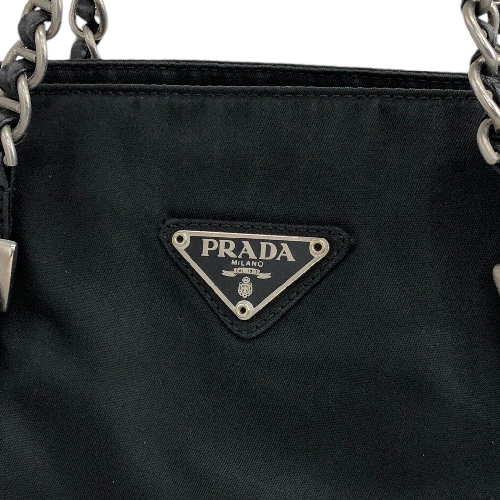 PRADA Triangle Logo Handbag Chain Shoulder bag Black Vintage 8k3taj