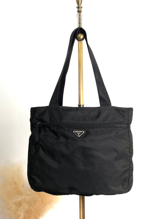 PRADA Tessuto Triangle Logo Front Zipper Totebag Black Vintage vda5bg