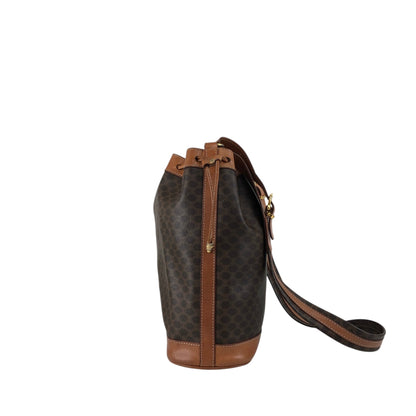 CELINE Macadam Blason Drawstring Shoulder bag Brown Vintage 8s5hbf