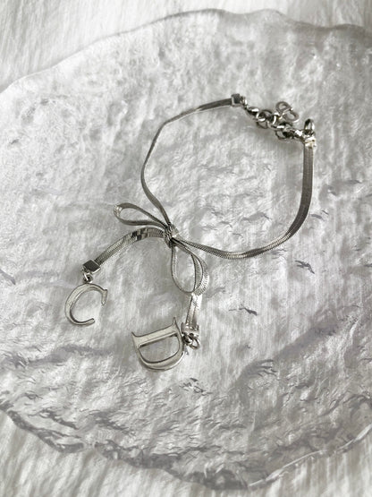 Christian Dior CD Logo Ribbon Bracelet Silver Vintage m6kuei