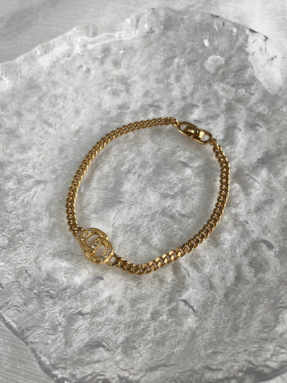 Christian Dior CD Logo Rhinestone Bracelet Gold Vintage wxhykw