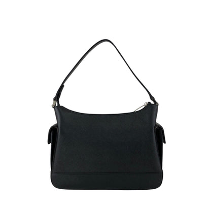 BURBERRY Logo Side Pocket Handbag Black Vintage bugrks