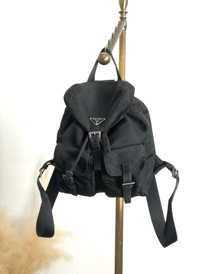 PRADA Triangle Logo Double Pocket Backpack Black Vintage b5dwmu