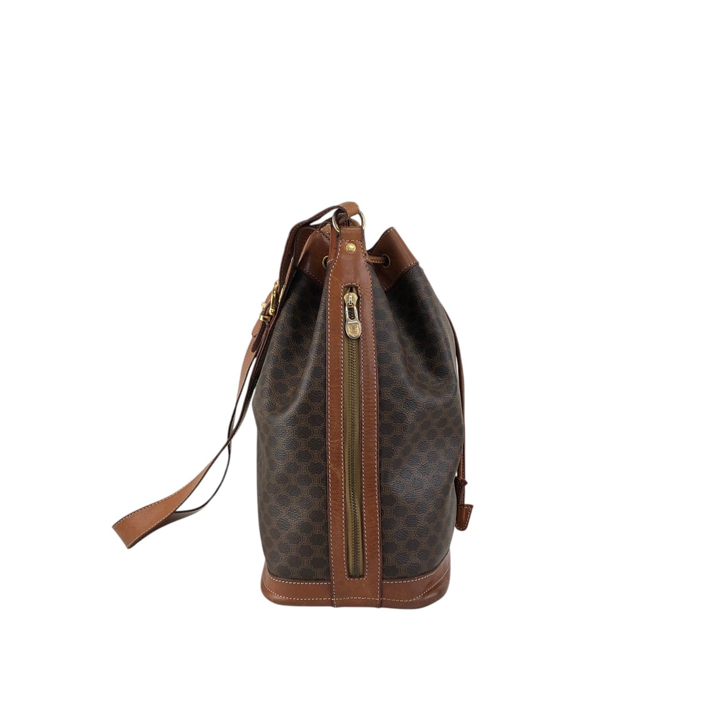 CELINE Macadam Blason Drawstring Shoulder bag Brown Vintage jpnyxd