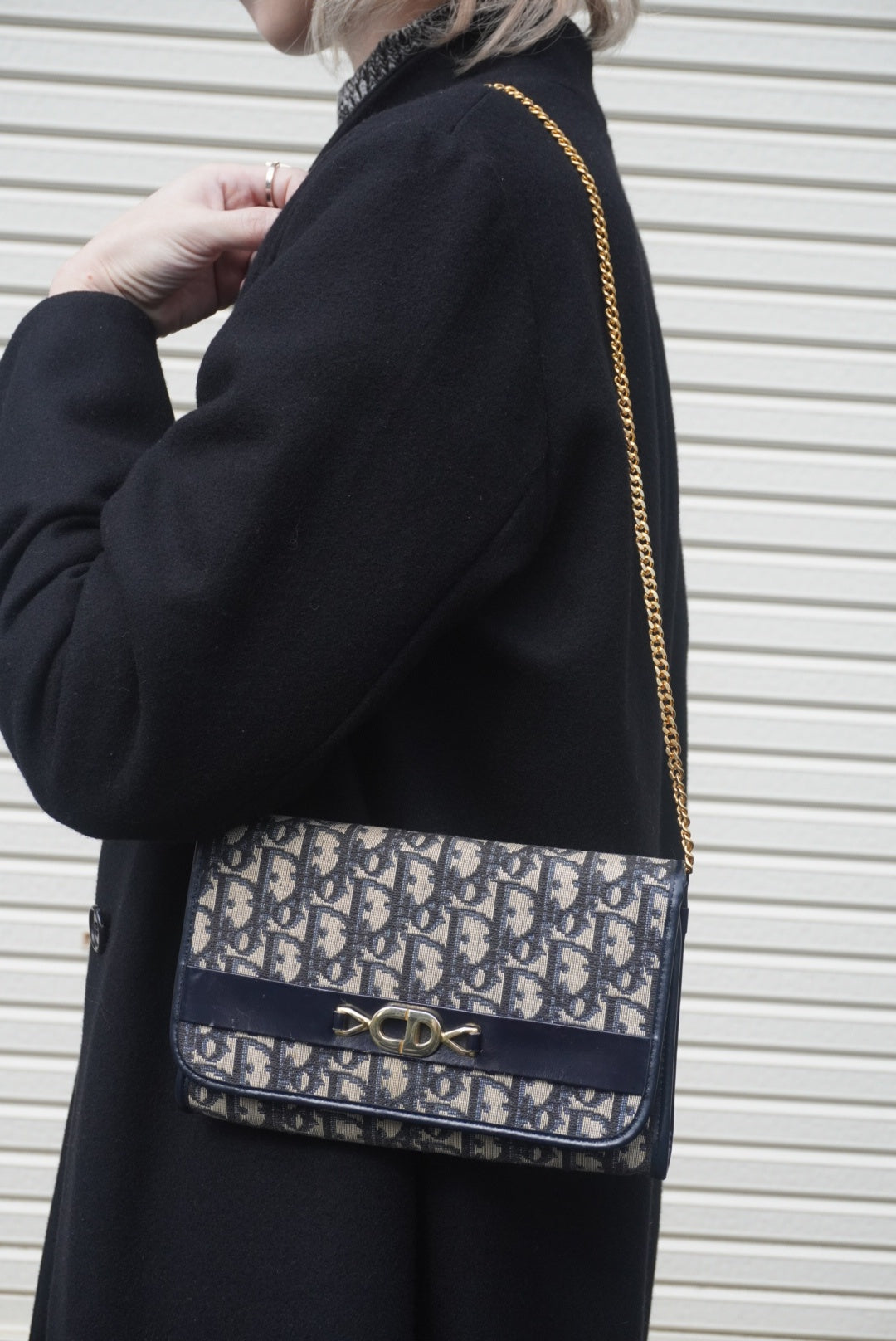 Christian Dior Trotter Chain Shoulder bag Navy Vintage rphic5