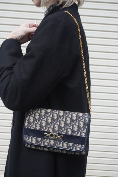Christian Dior Trotter Chain Shoulder bag Navy Vintage rphic5