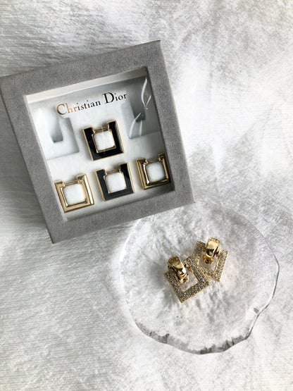 Christian Dior Rhinestone Earrings Gold Vintage kxpv4c