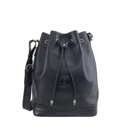 CELINE Blason Leather Drawstring Shoulder bag Black Vintage c4br2y