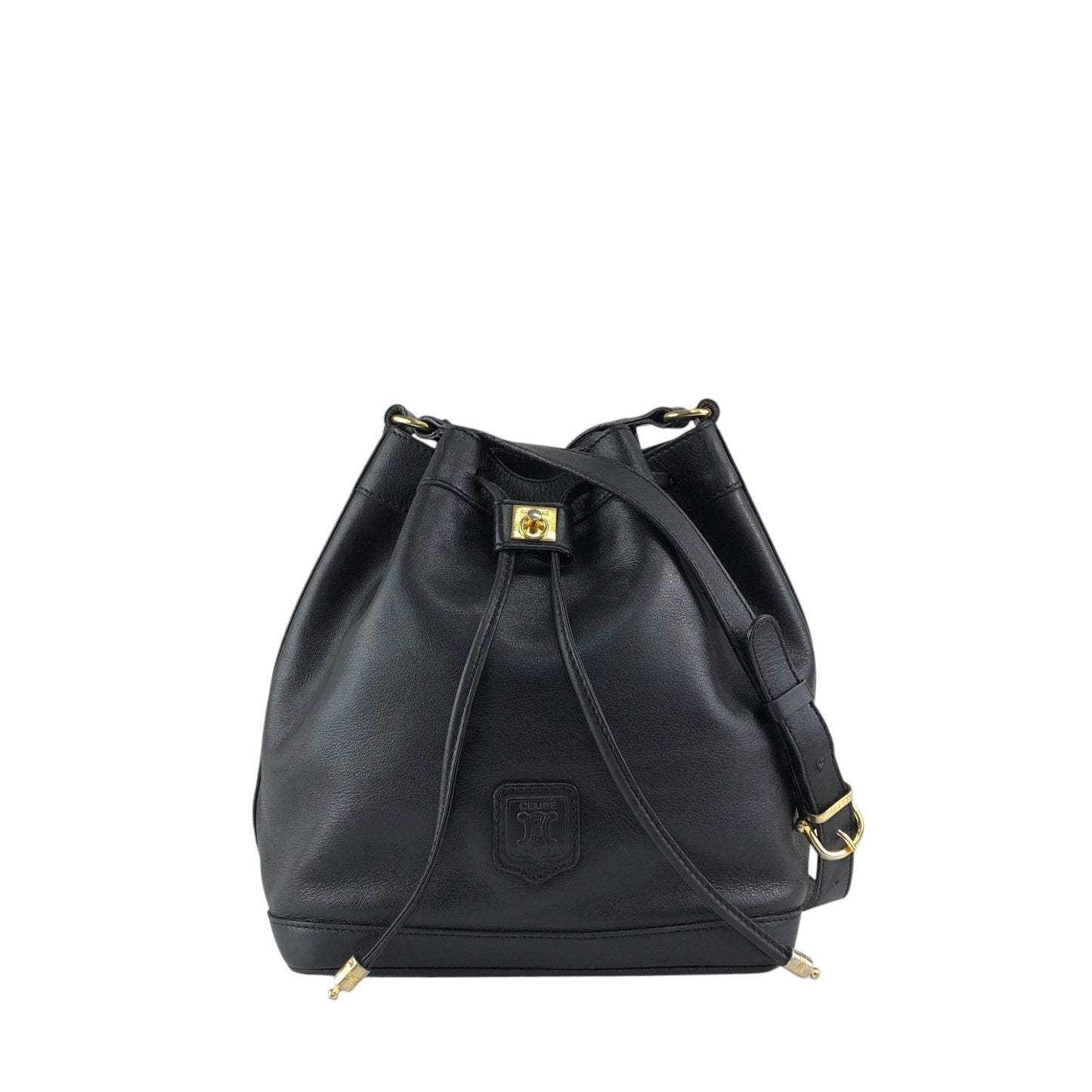 CELINE Blason Drawstring Shoulder bag Black Vintage 2vim3n