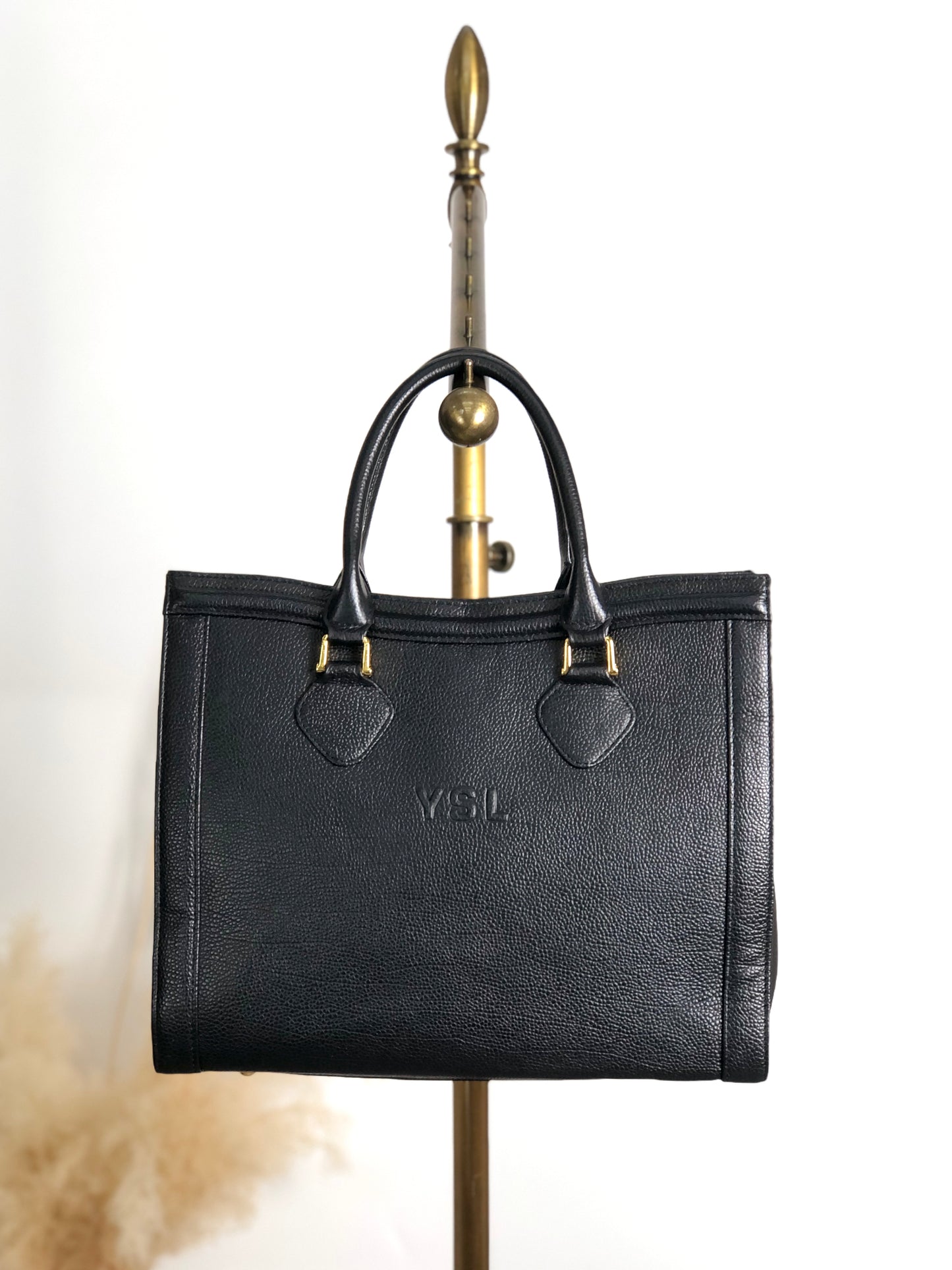 Yves Saint Laurent YSL Logo Top Handle Handbag Black Vintage heismg