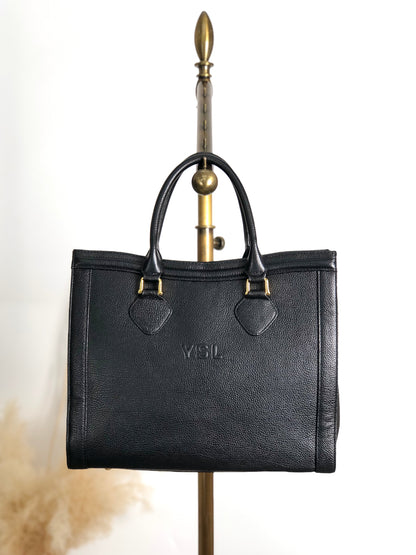 Yves Saint Laurent YSL Logo Top Handle Handbag Black Vintage heismg
