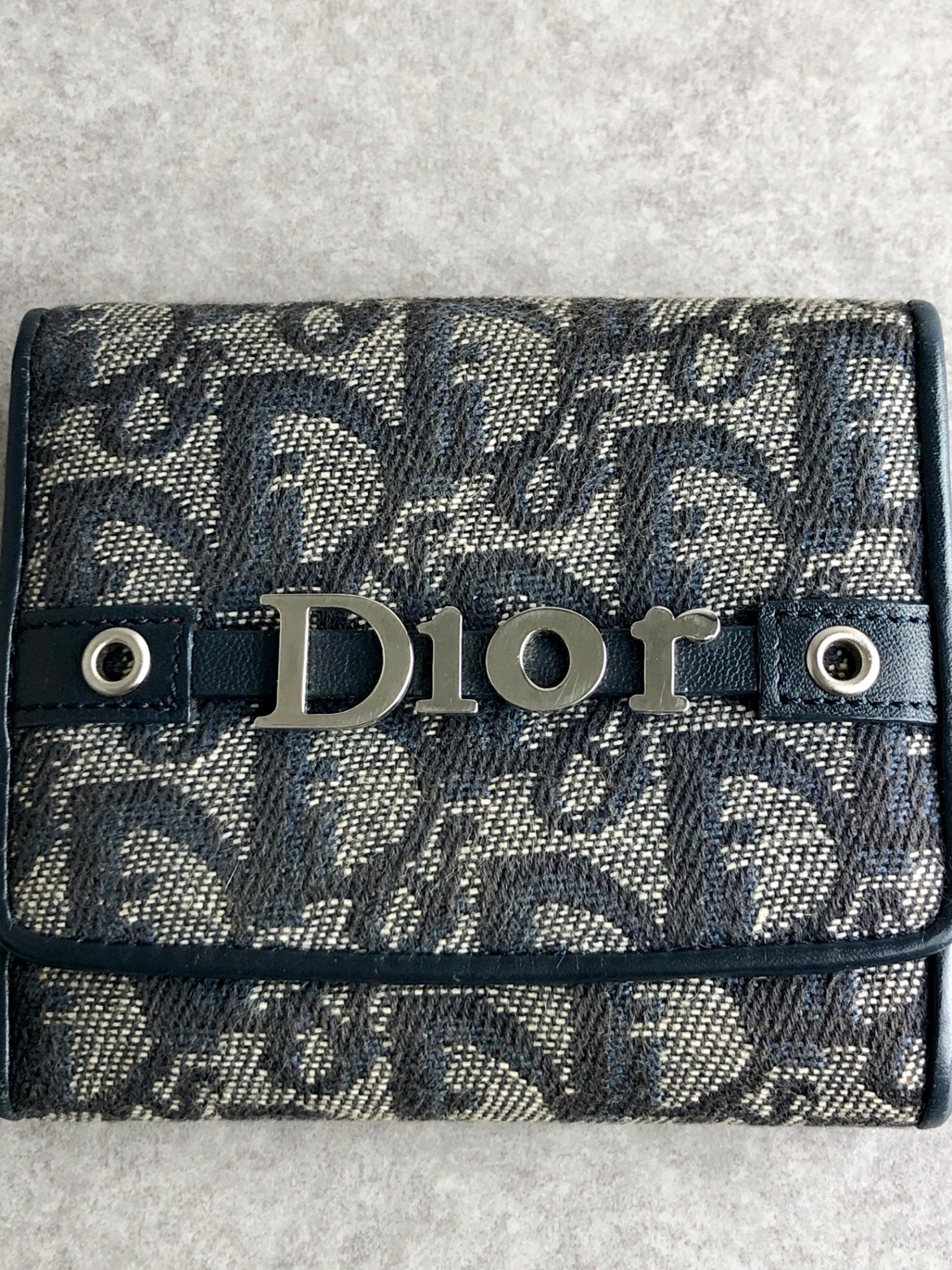 Christian Dior Trotter DIOR Logo Trifold Wallet Navy Vintage ezgvkt