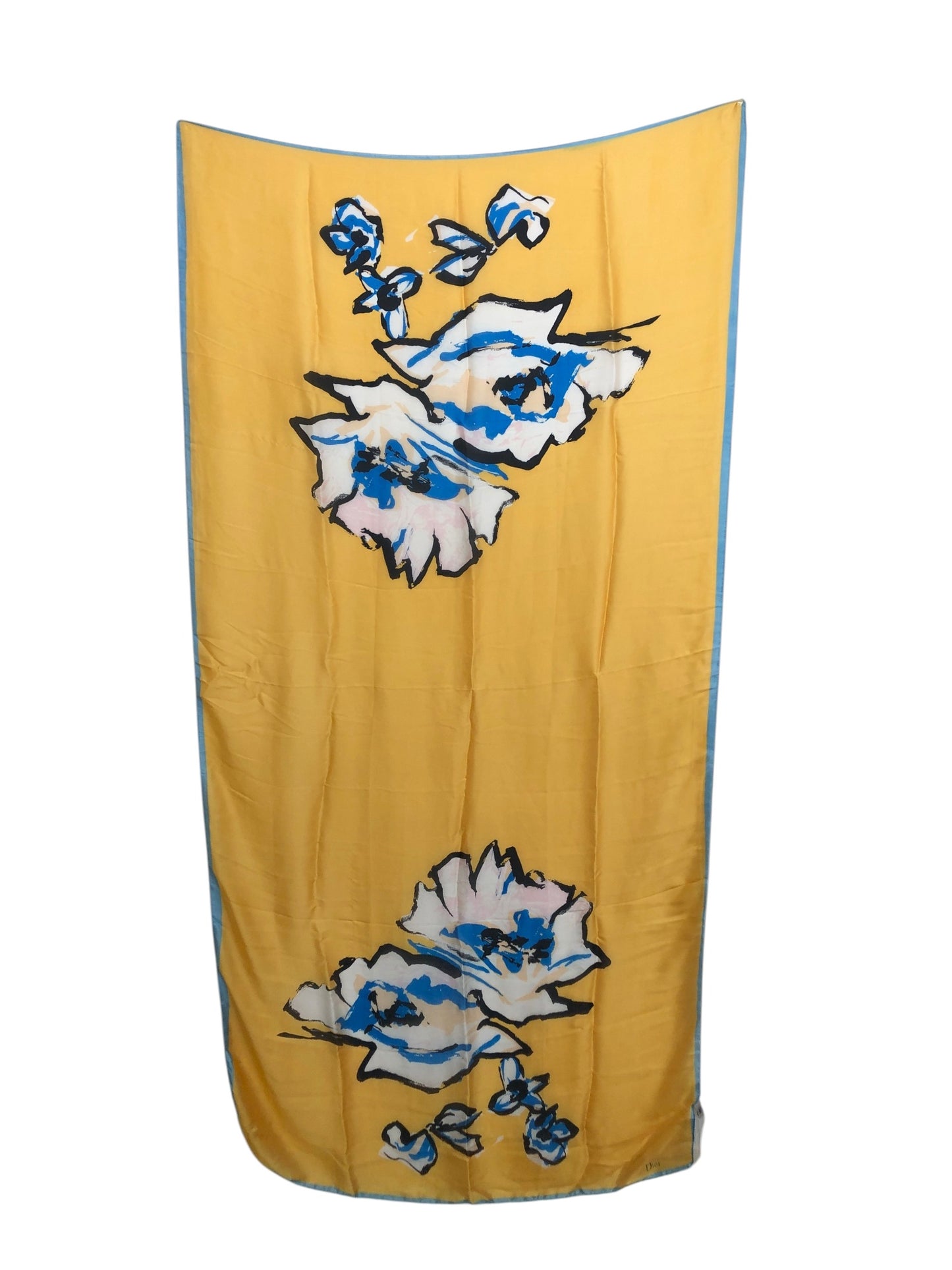 Christian Dior Logo Silk Scarf Yellow×Blue Vintage fybztt