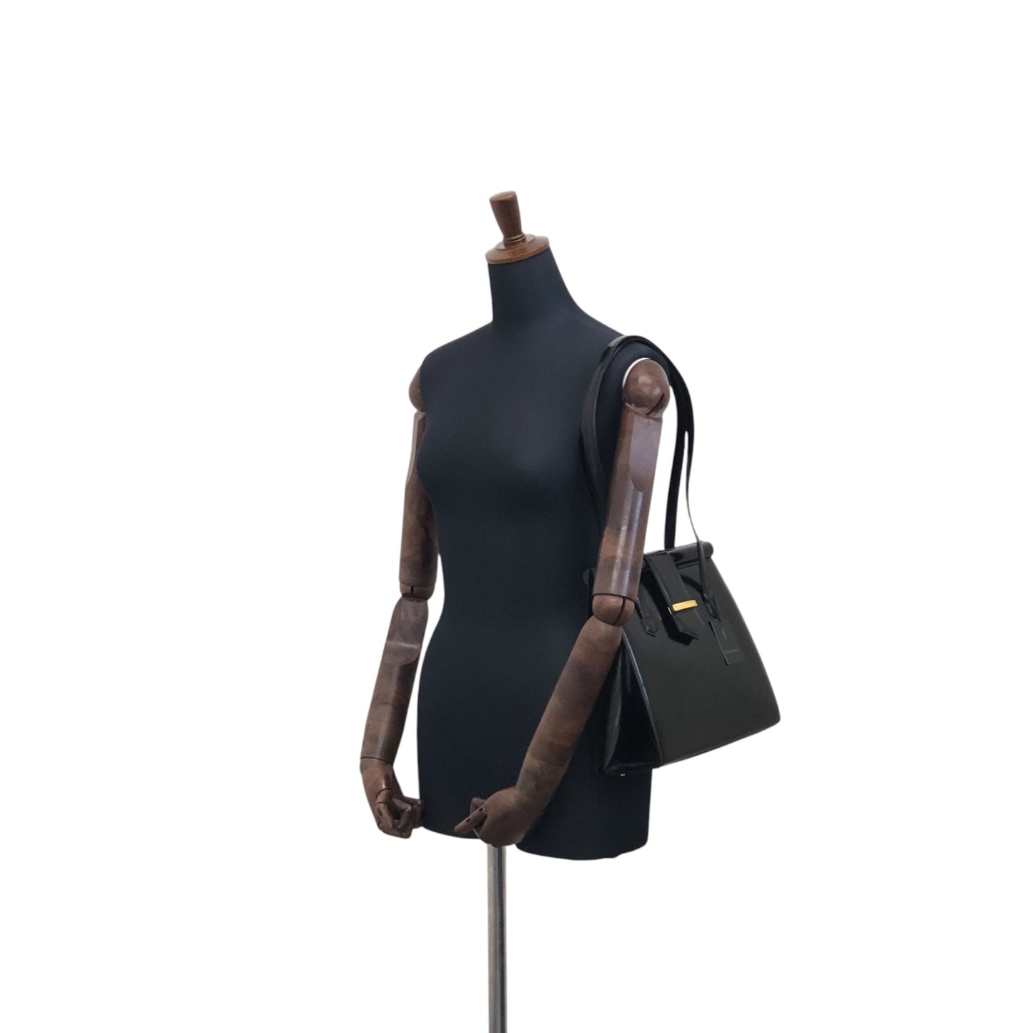 Yves Saint Laurent Logo Handbag Totebag Black Vintage vukaay