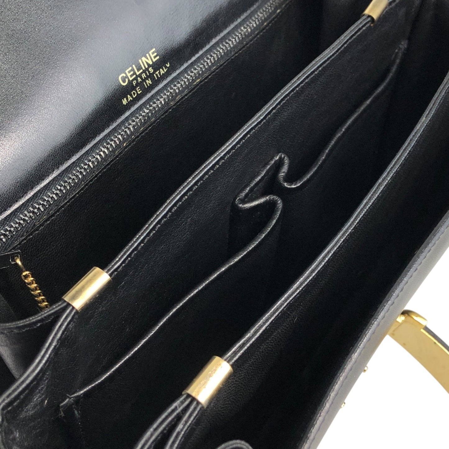 CELINE Triomphe Horse Carriage Shoulder bag Black Vintage pw788h