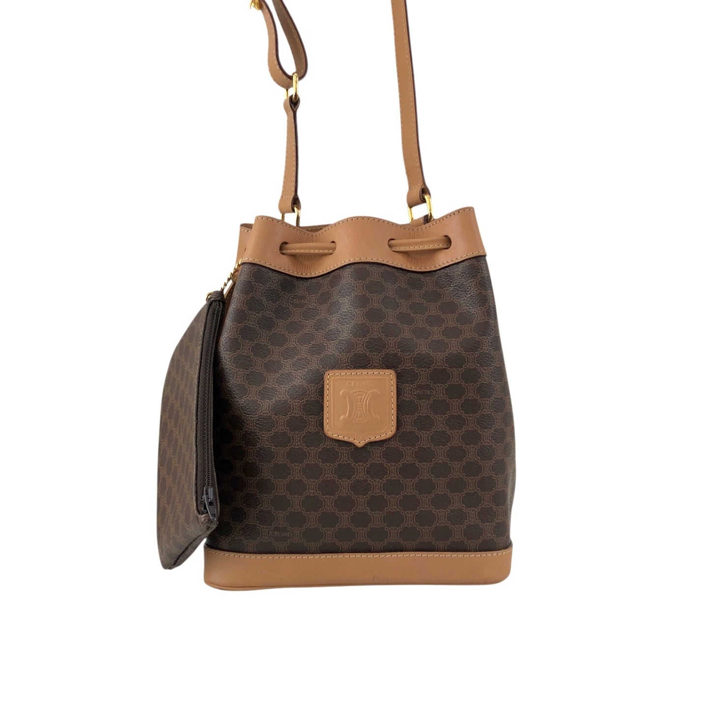 CELINE Macadam Blason Drawstring Shoulder bag Brown Vintage kvk5hf