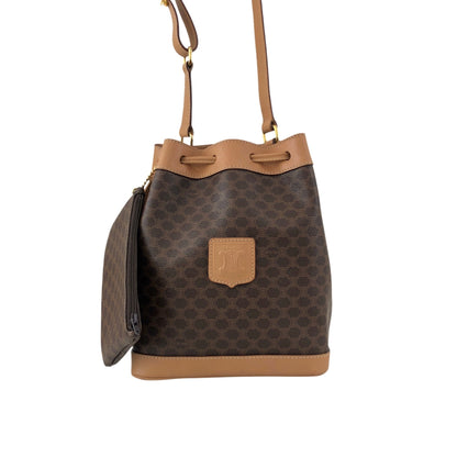 CELINE Macadam Blason Drawstring Shoulder bag Brown Vintage kvk5hf